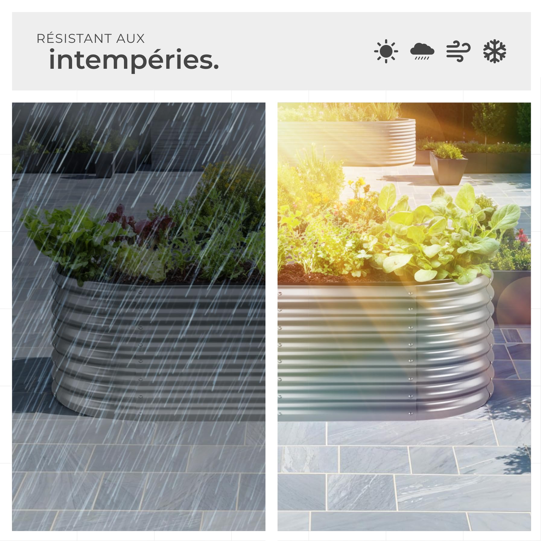 tectake® Lit de Jardin Carré Potager de Jardin surélevé, Bac à semis Jardiniere en Acier galvanisé résistant à la Rouille Serre de Jardin Jardiniere Exterieur Grande Taille 200x100x60 cm