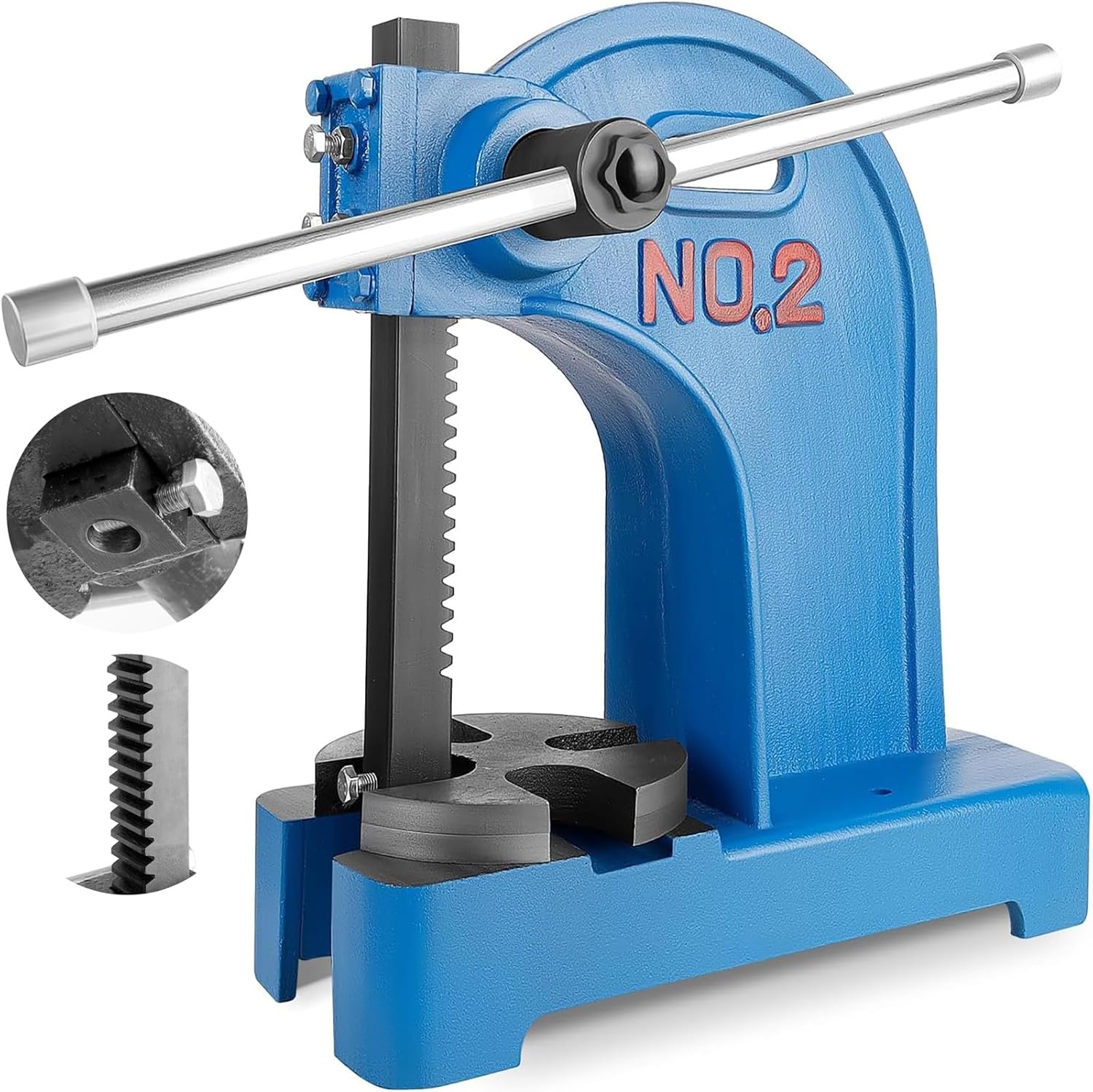 15.35" x 6.3" x 21" Arbor Press, 2 Ton Cast Iron Manual Arbor Press with Hand Wheel, 10" Maximum Work Height, 3 Extra Drifts, Black Hand Press for Stamping Bending (blue 15.35" x 6.3" x 22.3")