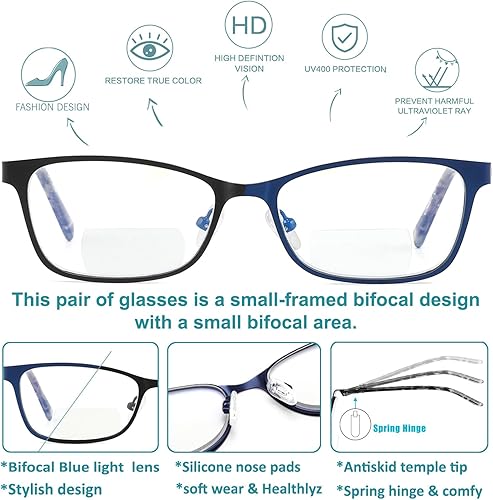 Miniatura 2 de Gafas de lectura bifocales pequeñas para mujer, con luz azul, lector de computadora, parte superior transparente, Cateye para mujer, gafas elegantes