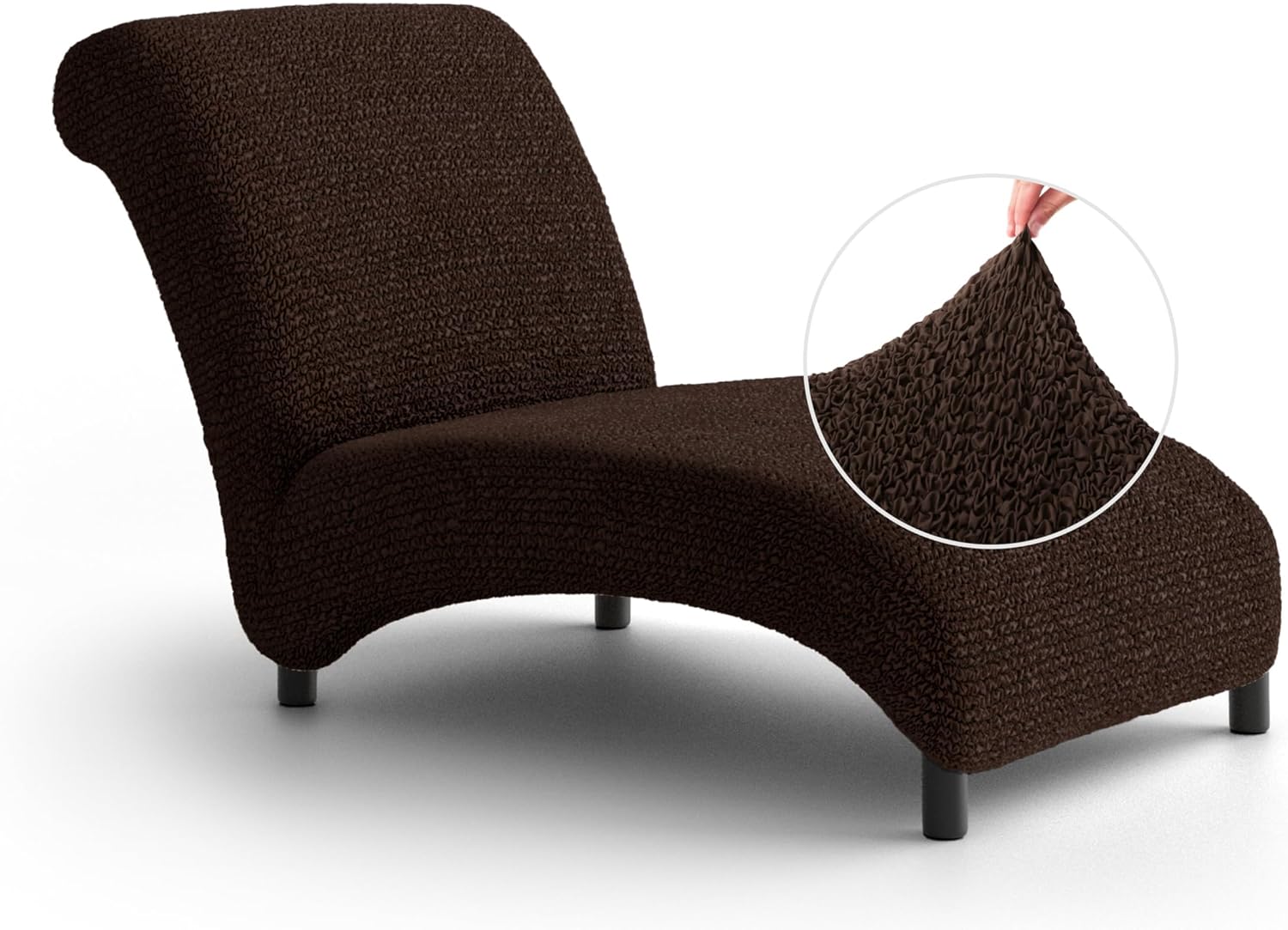 PAULATO BY GA.I.CO. Stretch Chaise Lounge Slipcover 1-Piece – Soft Bi-Elastic Cover for Lounge Chair – Furniture Protector Machine Washable – Dark Brown (Without Armrest 24"-40" Wide)