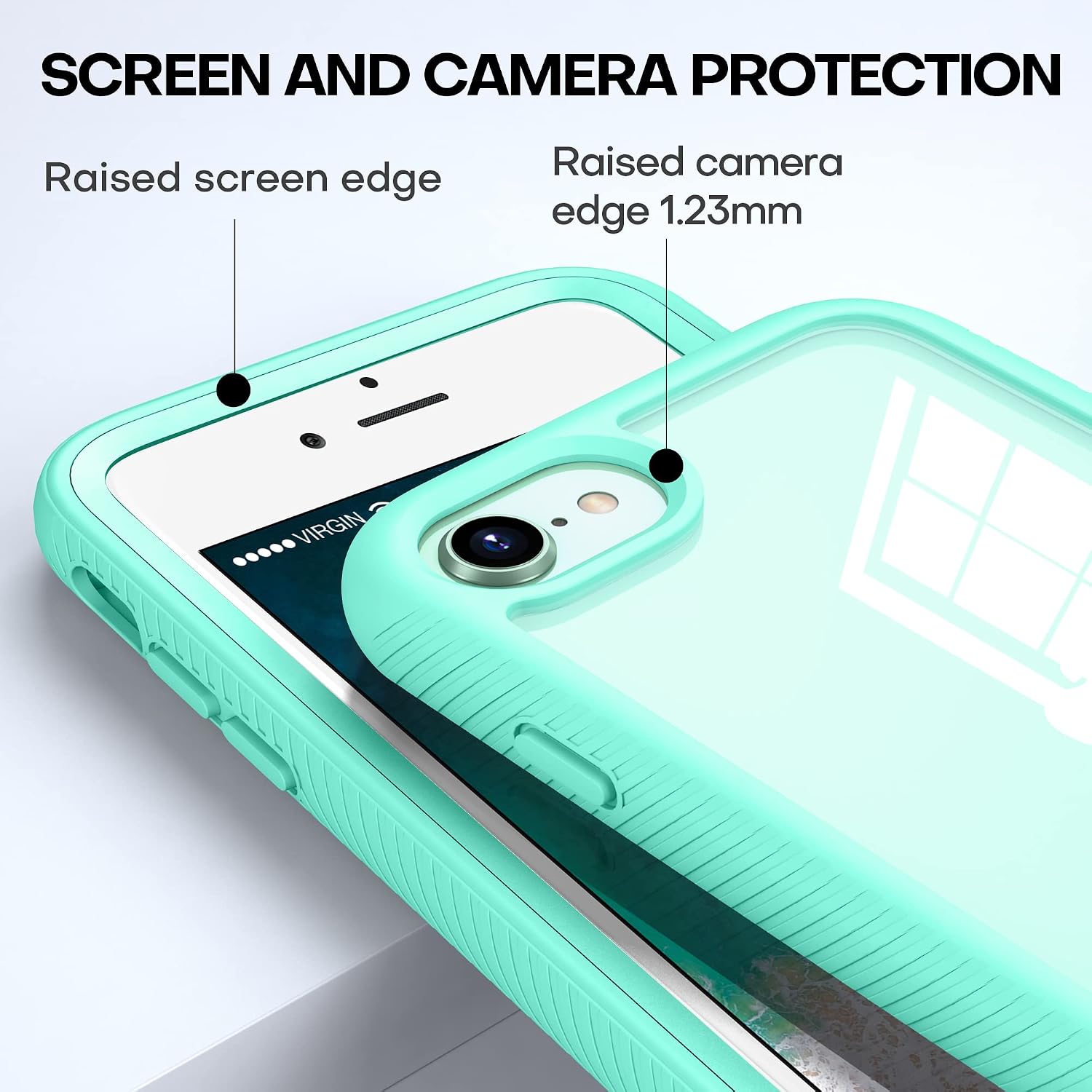 CellEver Clear Full Body Case for iPhone SE 2020 iPhone 7/8, Heavy Duty Protection with Anti-Slip TPU Bumper and [2 Tempered Glass Screen Protectors] Shockproof Transparent Phone Cover (Mint)