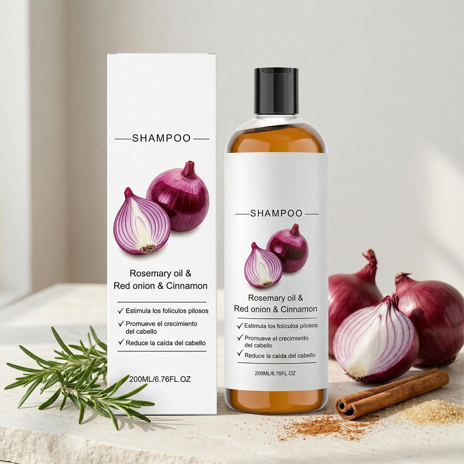 Naturalny szampon z olejkiem rozmarynowym, czerwoną cebulą i cynamonem 200 ml do grubszych i elastycznych włosów