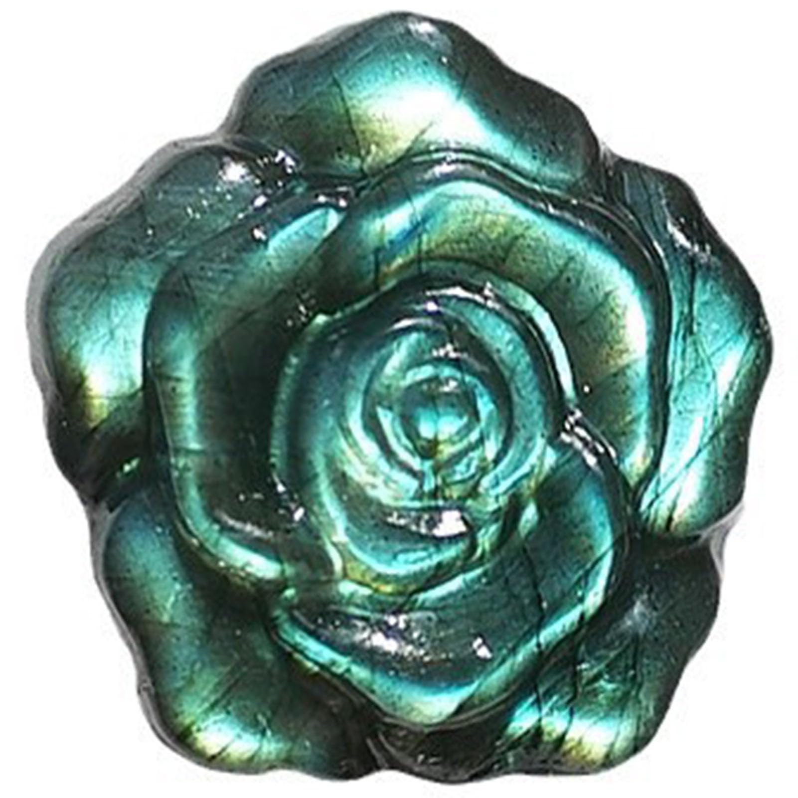 HHCTEBEC Natural Labradorite Crystal Rose Statue 1.3 Carved Healing Crystal Gemstone Carving Stone Valentine's Day Decoration Reiki Energy Meditation Healing Home Ornament DIY