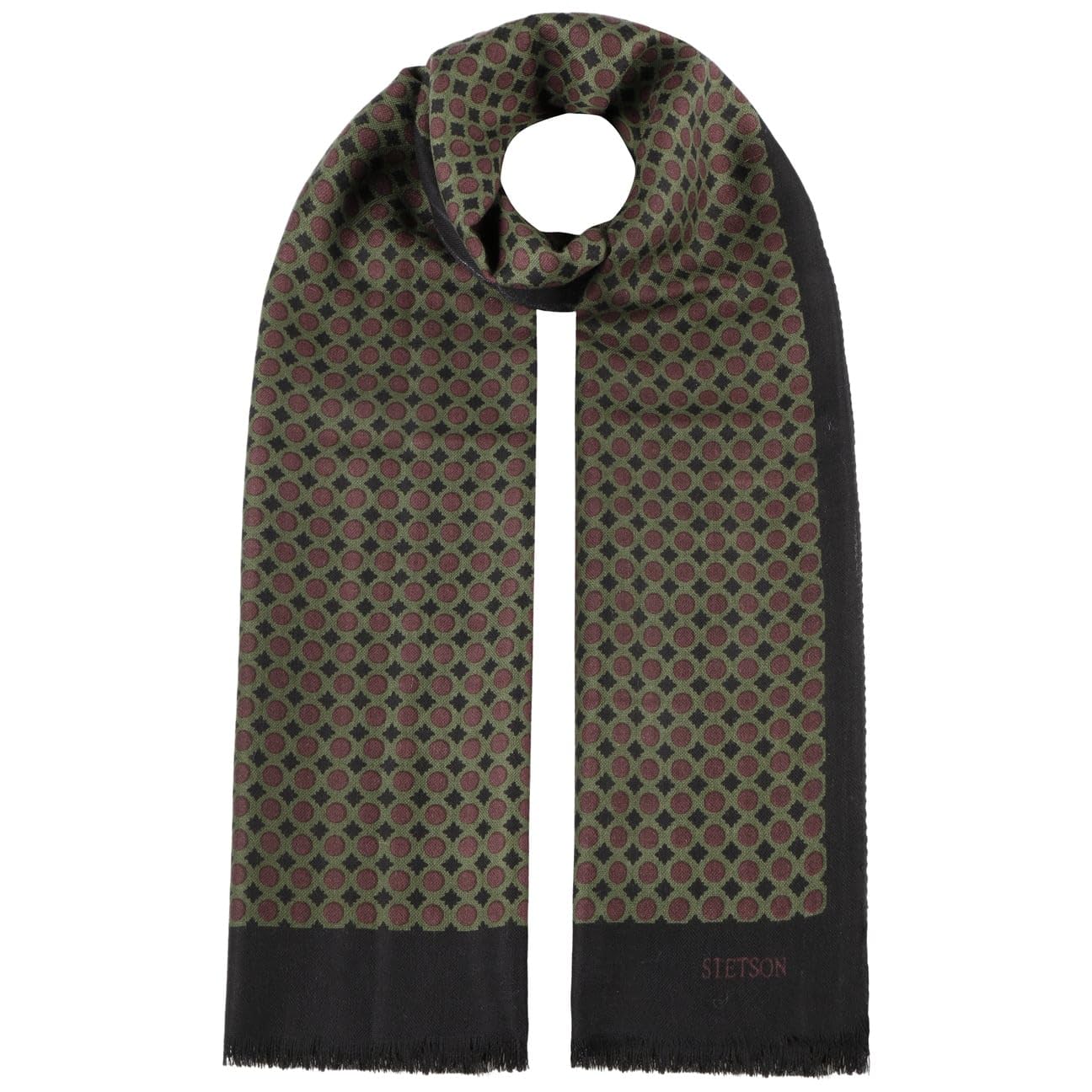 Stetson Allover Dots Wool Scarf Patterned Fringed Men Autumn Winter