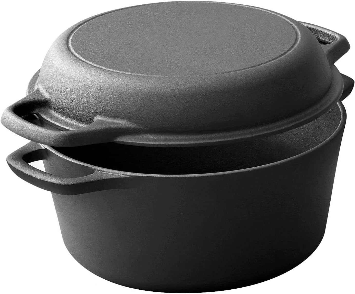 Cast Iron Dutch Oven Pot with Skillet Lid, 2 in 1 Skillet Cookware 10 inch for Sourdough Bread baking,Frying,Camping (5 Quarts)