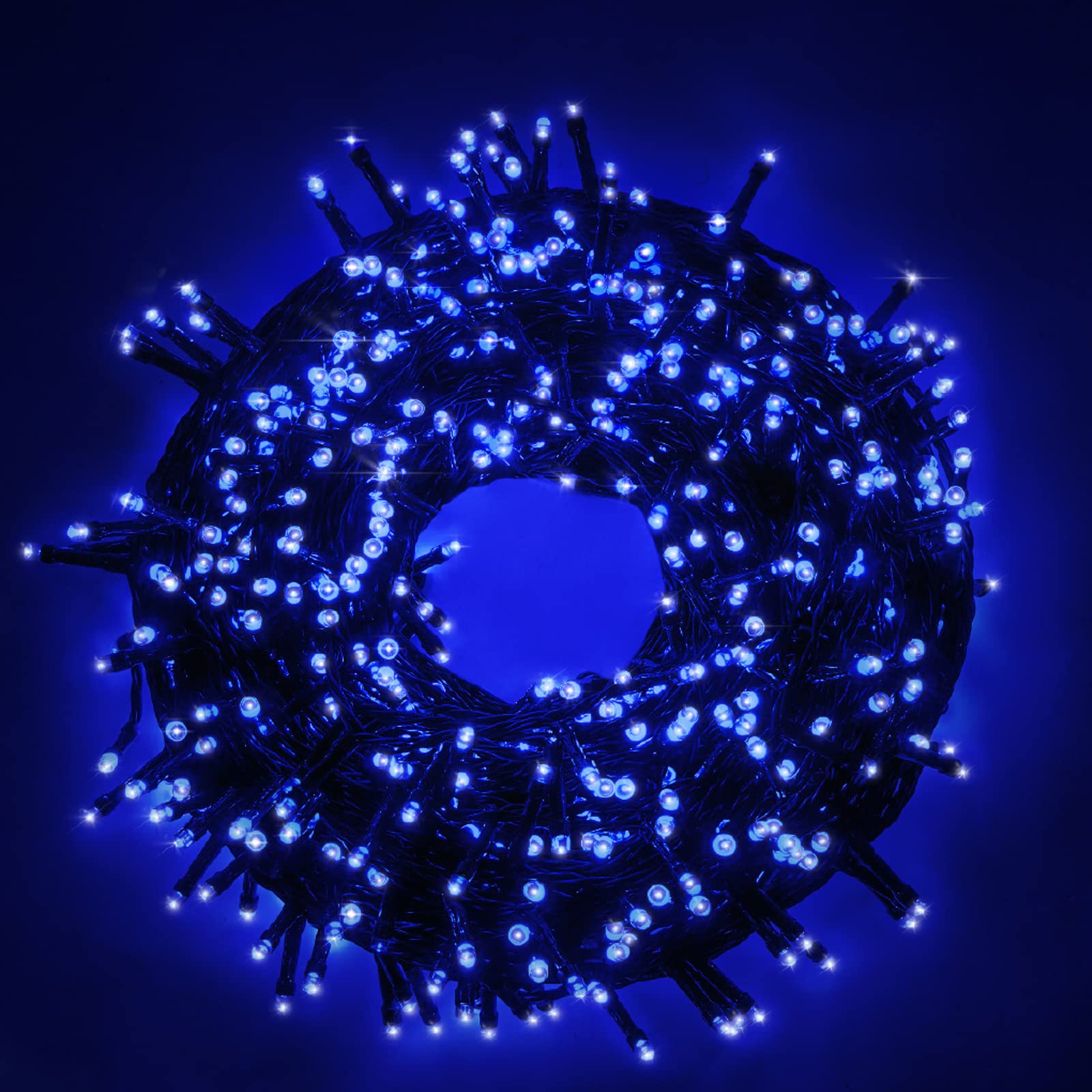 Luccika Guirlande LED Intérieur/Extérieur, 8 Modes d'Éclairage, Contrôleur 31V avec Mémoire, IP44 Étanche, Câble Vert, pour Noël, Fêtes et Décorations (Bleu, 25M 500LED)