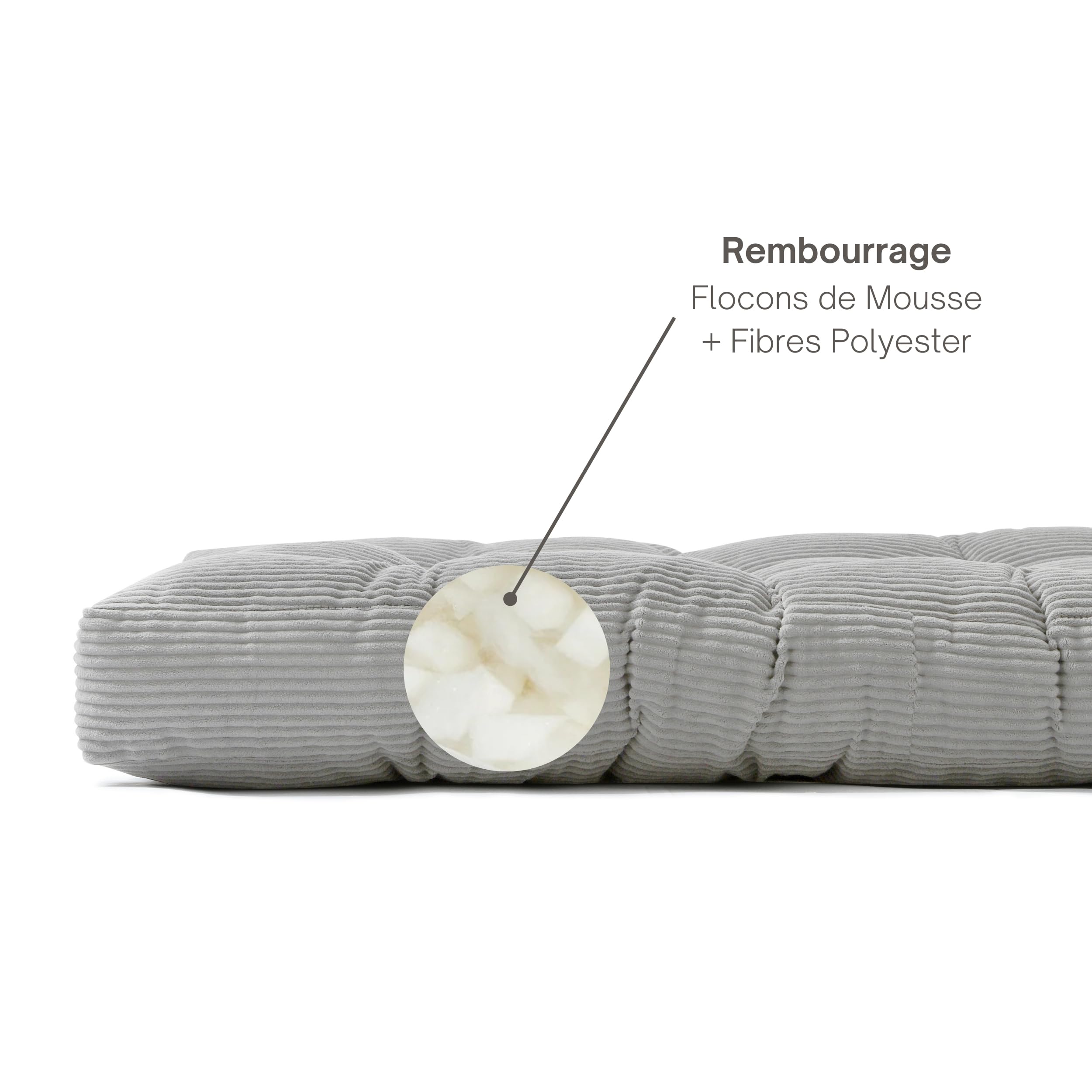 bananair - Futon 2 Places Épais & Confortable, Rembourrage en Mousse - Tissu en Velours Côtelé, Doux & Élégant - Sangles Incluses, Matelas de Sol Pliable Pratique (160x200 cm, Gris Clair)