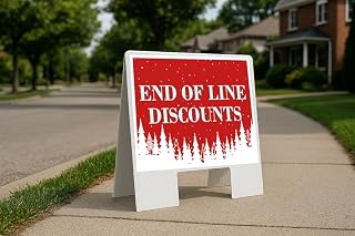 End Of Line Discounts Christmas White Red Snow Trees Folding Plastic A-Frame Double Sided 23x23 in. Sign