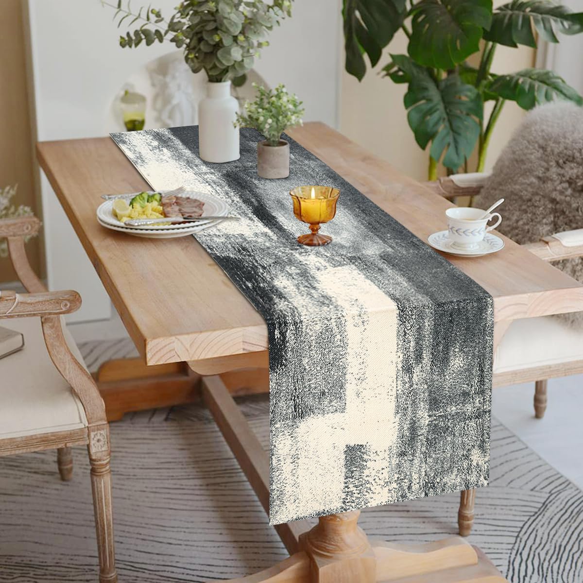 Black Table Runner Linen Tablecover Luxury Thicken Grey Kitchen Dining Table Decorative Cloth for Indoor Outdoor Coffee Dresser Scarves Table Party Tablecover 40 cm x 140 cm - Image 2