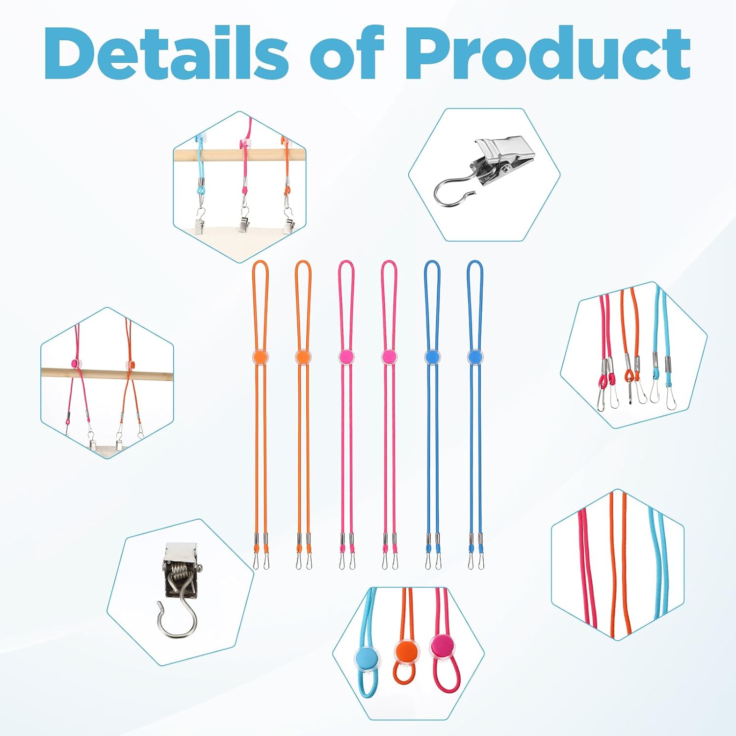 Yolev 12 Pcs Cross Stitch Side Clips Universal Fabric Holders High Elasticity Embroidery Clamps with 12pcs Elastic Fastening Ropes for Sewing and Knitting Embroidery Gift Supplies