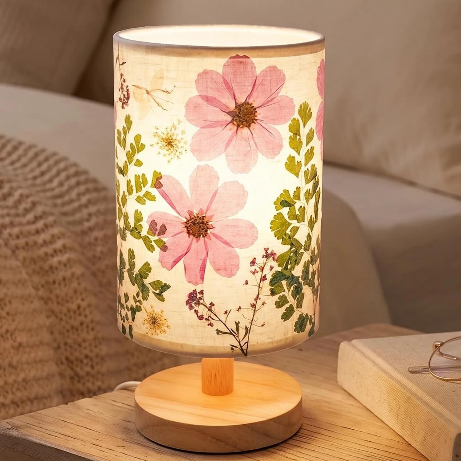 Dried Flowers Small LED Bedside Lamp for Bedroom Desk Nursery Living Room