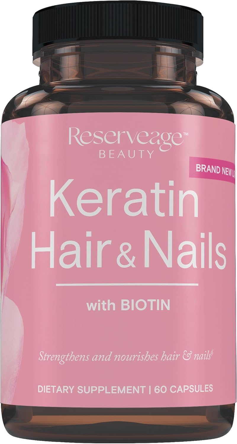 Reserveage Keratin Hair Booster with Biotin - Keratin Supplement with Biotin & Resveratrol - Supports Hair Growth & Nail Health - 60 Capsules