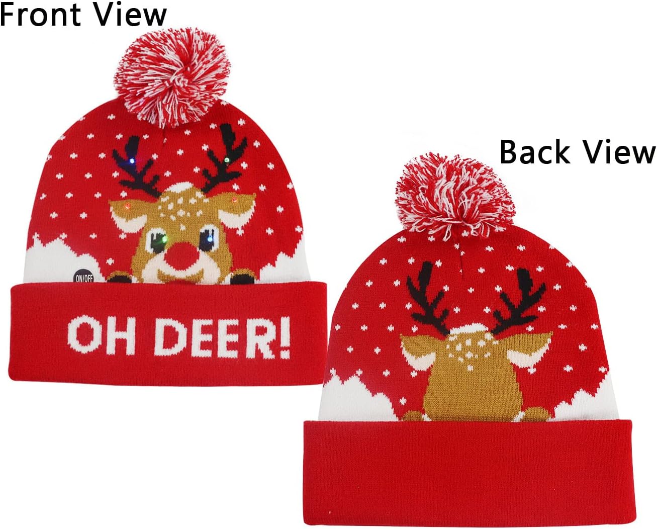 Goyklrb 2Pack Christmas Beanie Hats for Men Women Kid, Funny LED Light Up Xmas Knitted Cap Winter Hat - Image 2