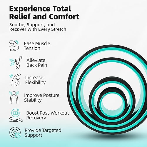 Miniatura 7 de Juego de 3 ruedas traseras con 2 bloques de yoga Estirador de espalda de espuma para aliviar el dolor, cuna de columna vertebral rodillo de masaje