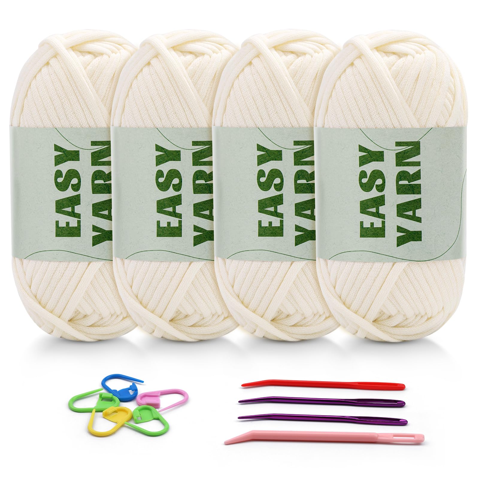 4 X 50g Wolle zum Häkeln Dickes Garn Easy Yarn Häkelgarn Chenille Plüschwolle zum Häkeln gut Sichtbare Maschen, Dicke Wolle zum Häkelgarn Dickes Baumwoll-Nylon-Milchig Weißes mit Häkelzubehör