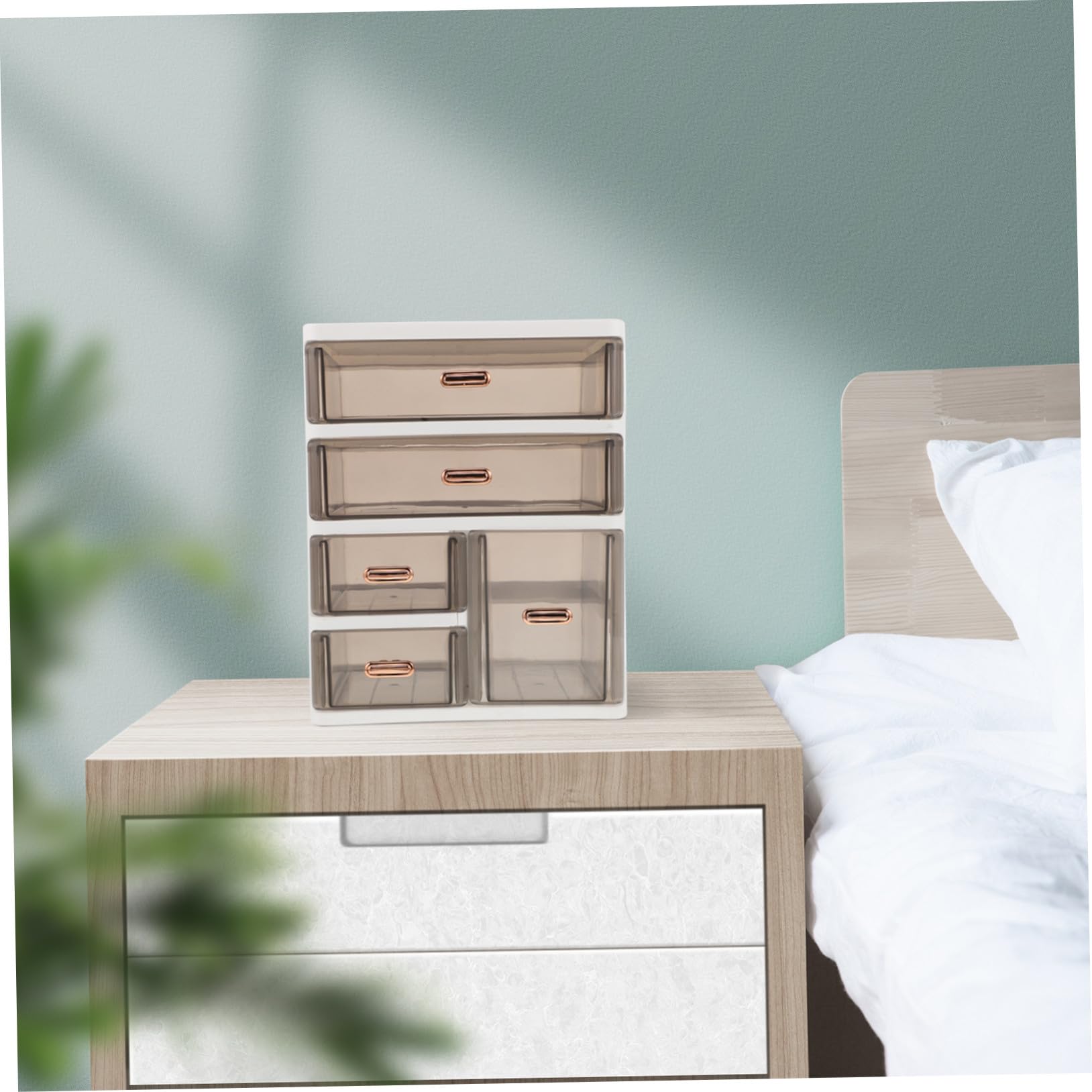 Veemoon Organizer da Scrivania con Cassetti in Plastica Trasparente Contenitore Multiuso per Trucco e Prodotti per Cura della Mobiletto Compatto per Casa e Ufficio Strati Medio