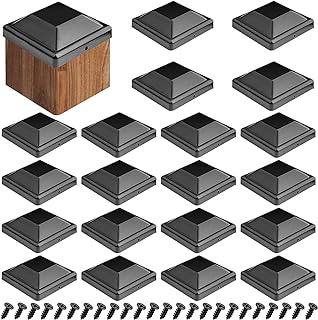 SevenFish 24pcs Fence Post Caps, Plastic Fence Post Caps 4x4 (Actual 3.5x3.5) Black Wood Post Caps Cover Waterproof Fence Post Toppers with Screws for Outdoor Wood Fence