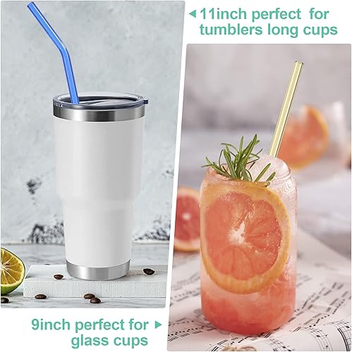 Miniatura 3 de 12 piezas Pajitas de vidrio largas reutilizables y coloridas, 11 pulgadas x 0.315 in y 0.354 x 0.315 in, resistentes a roturas, cada una incluye 3