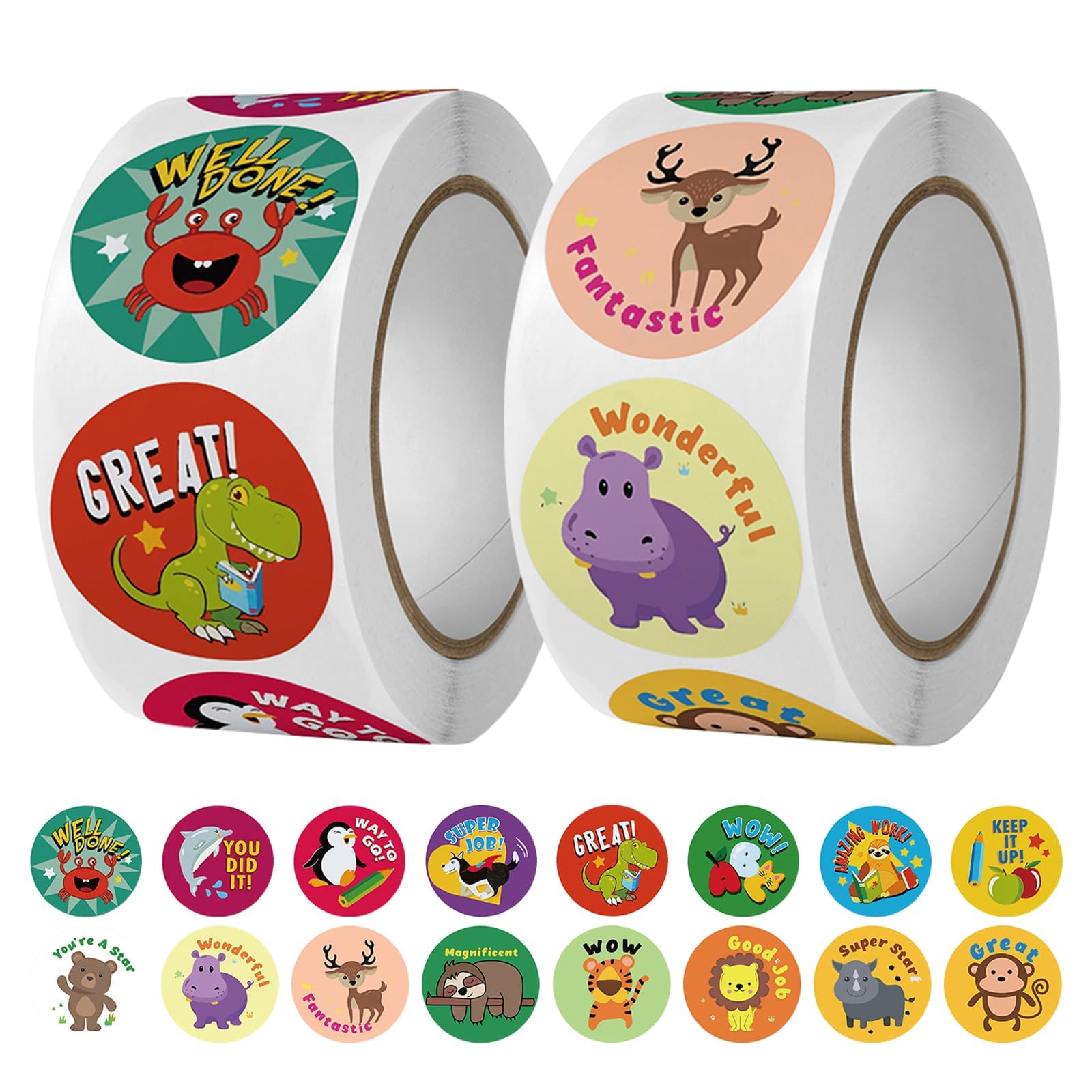 1000PCS Stickers for Kids – 32 Cute Designs, Animal Reward Self-Adhesive Motivational Stickers for Teachers, Students,...