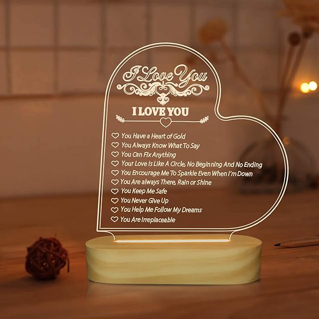 N / A I Love You 3D Illusion Lamp LED Night Light for Girl Wife Holiday Romantic Meaningful Gift,Warm White Colors Decor Lighting