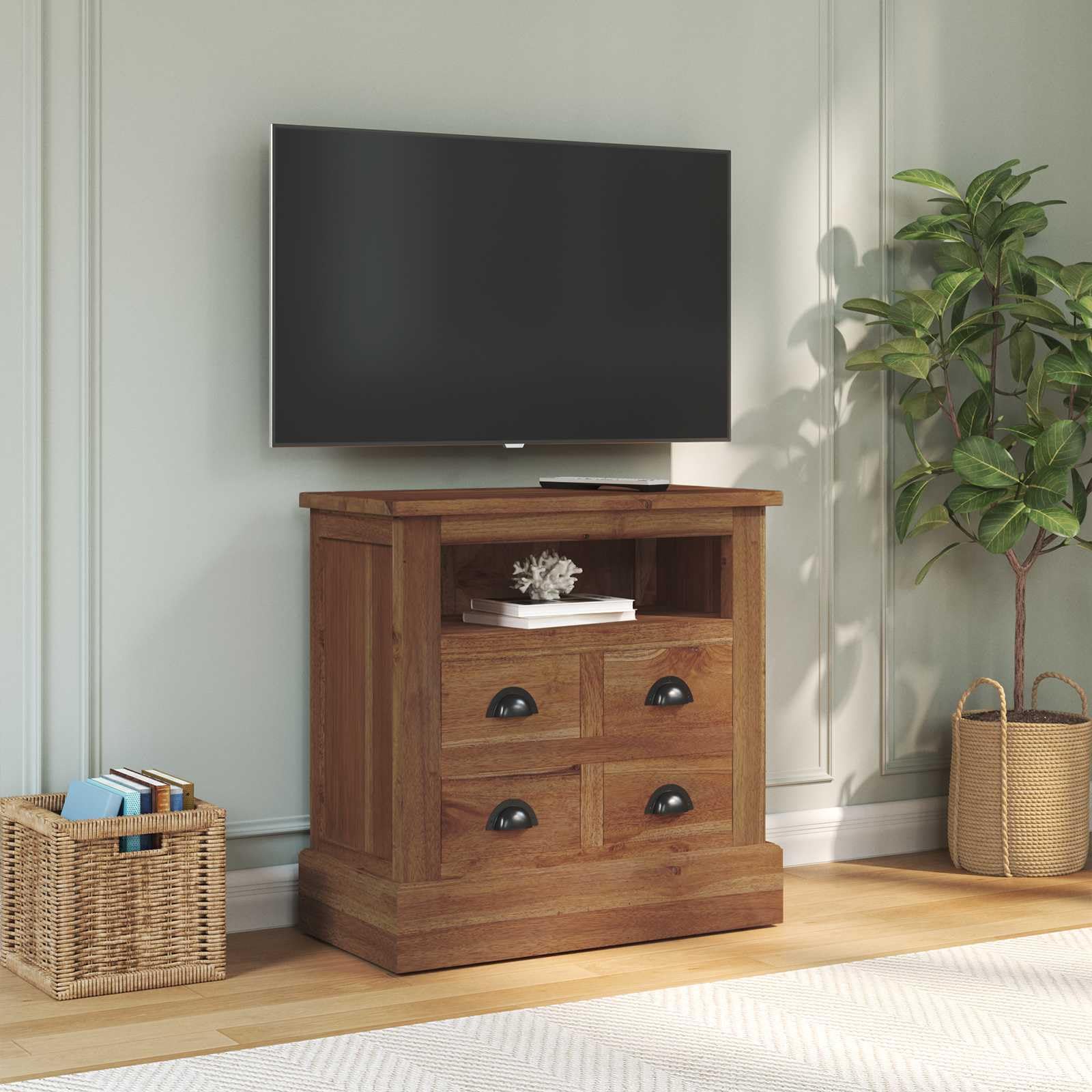 Mobiletto in legno massello di teak, 60 x 30 x 60 cm, comò naturale
