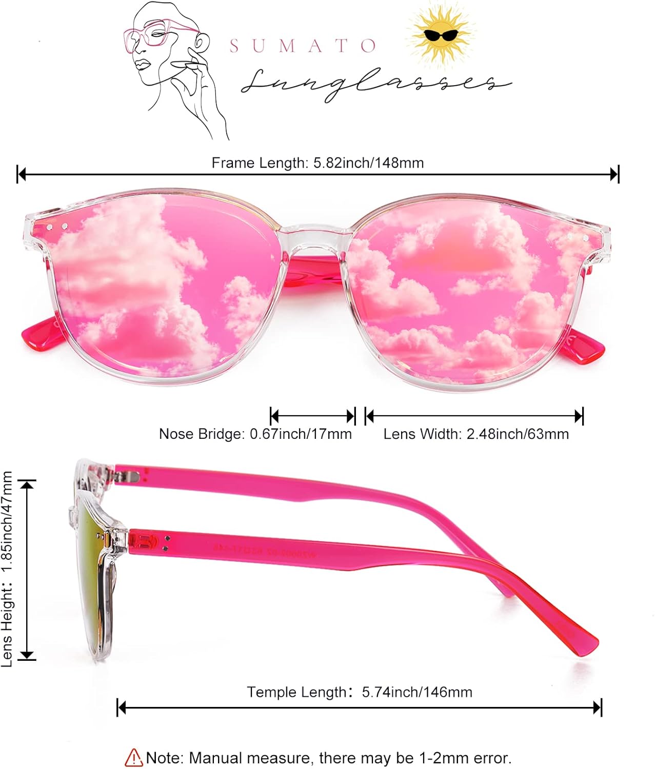 Sumato Sunglasses Womens, Cat Eye Pink Sunglasses for Women with Mirrored Trendy Lens UV400 Blocking - Image 3