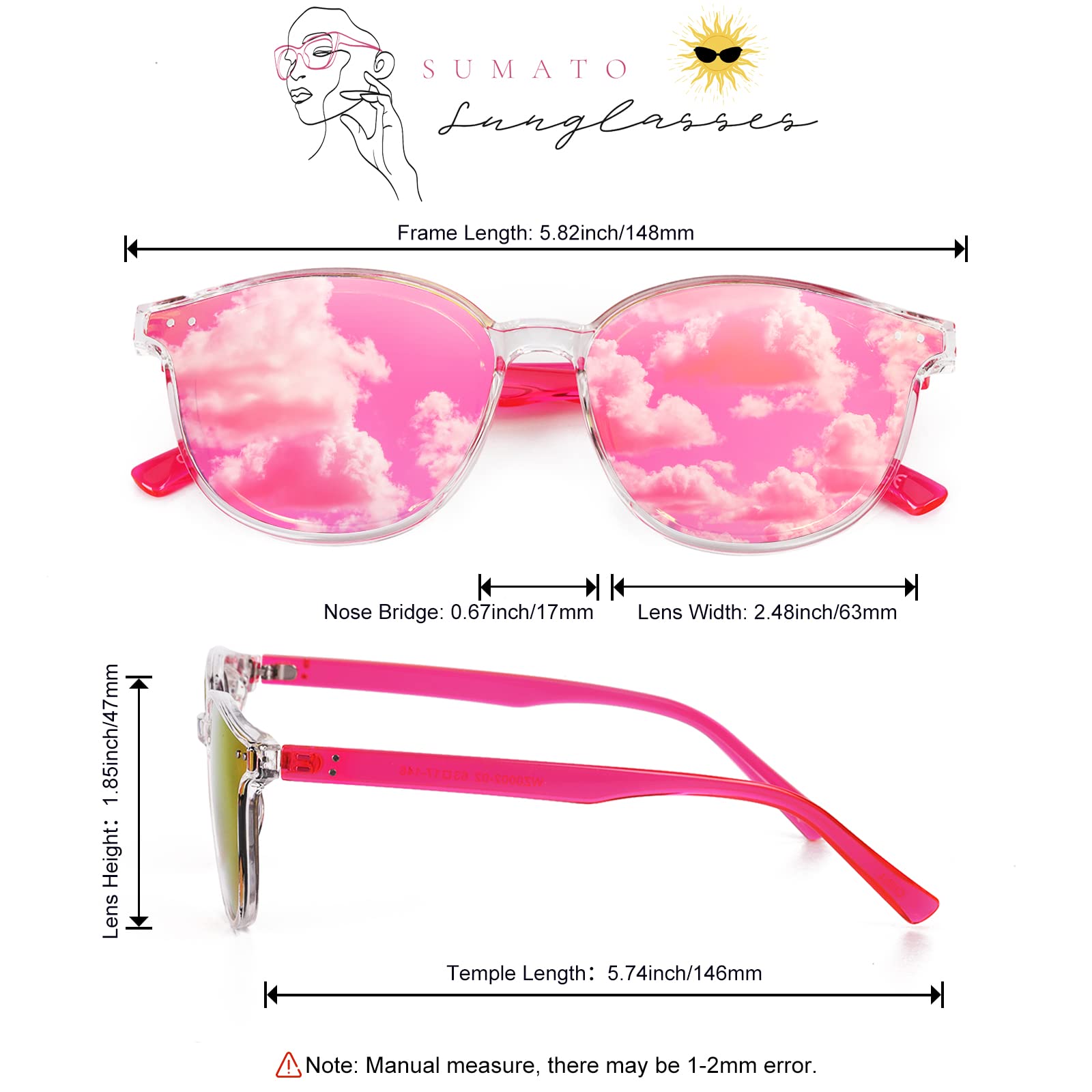 Sumato Katzenauge Damen-Sonnenbrille, Spiegelnde Trendy Linsen, UV400-Abschirmung