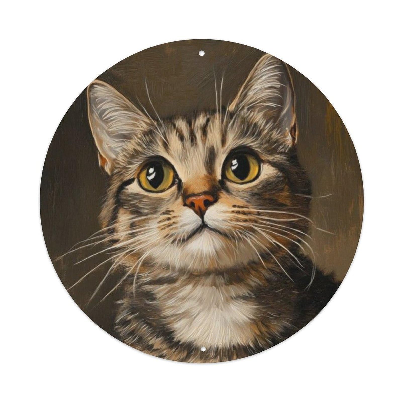 Animal Brown Tabby Cat Cute Curious Portrait Vintage Metal Tin Sign Plaque Wall Decor for Cafe, Club Bar, Office, Garden Metal Poster 8x8Inch