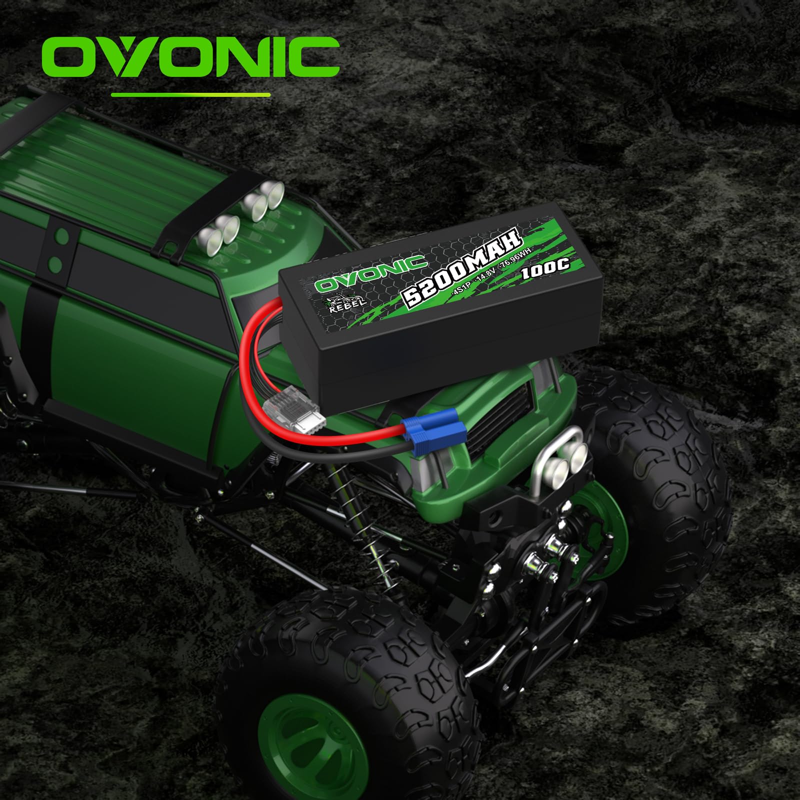 OVONIC Batteria Lipo da 4 s, 14,8 V, 100 C, 5200 mAh, con spina a T per RC auto, Truggy, quadricottero, elicottero, camion, barca, aereo (2 pezzi)