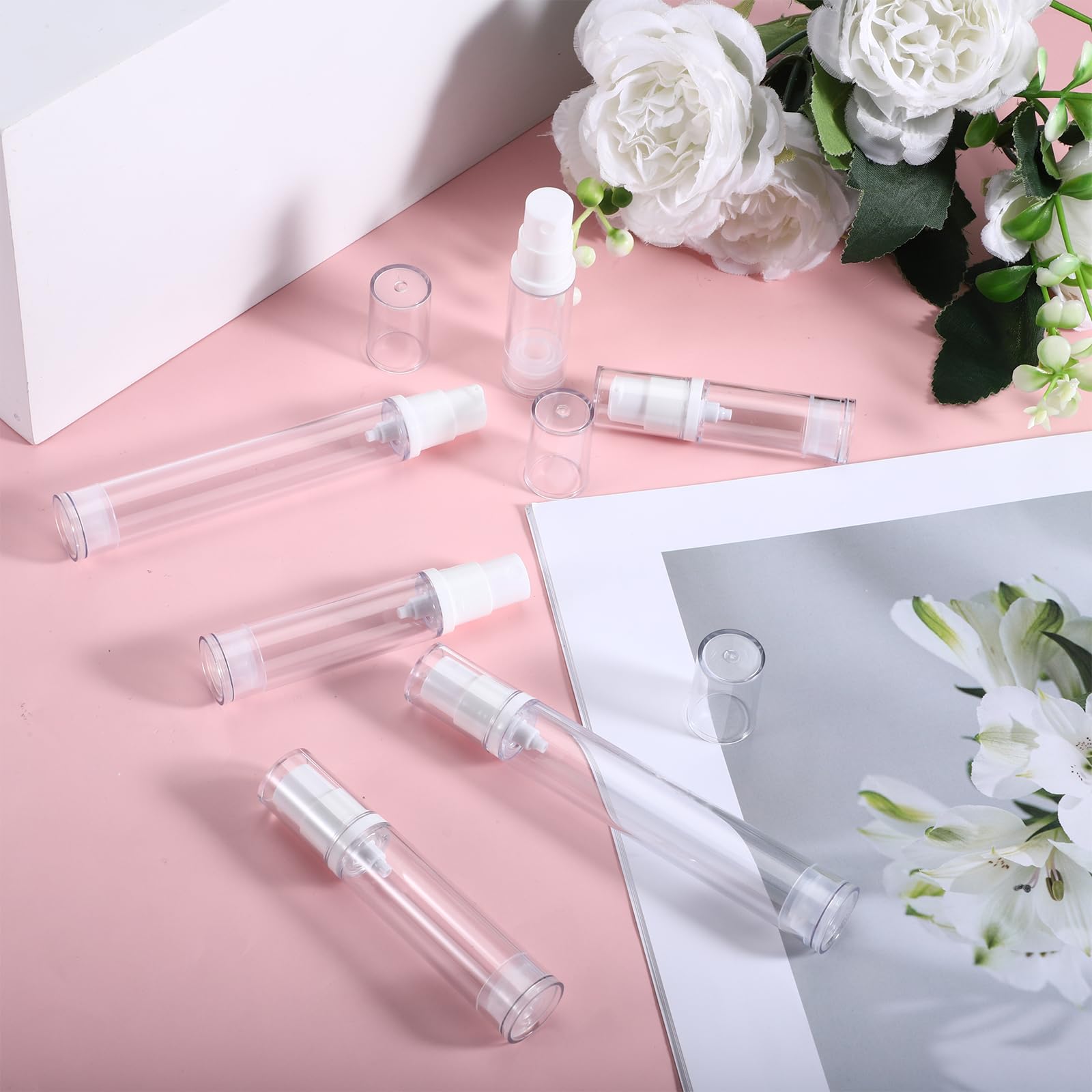 Airless, 12 sztuk dozowników z pompką, 5/10/15 ml, małe butelki na krem, do wielokrotnego napełniania, do podróży, balsamów, szamponów, kosmetyków