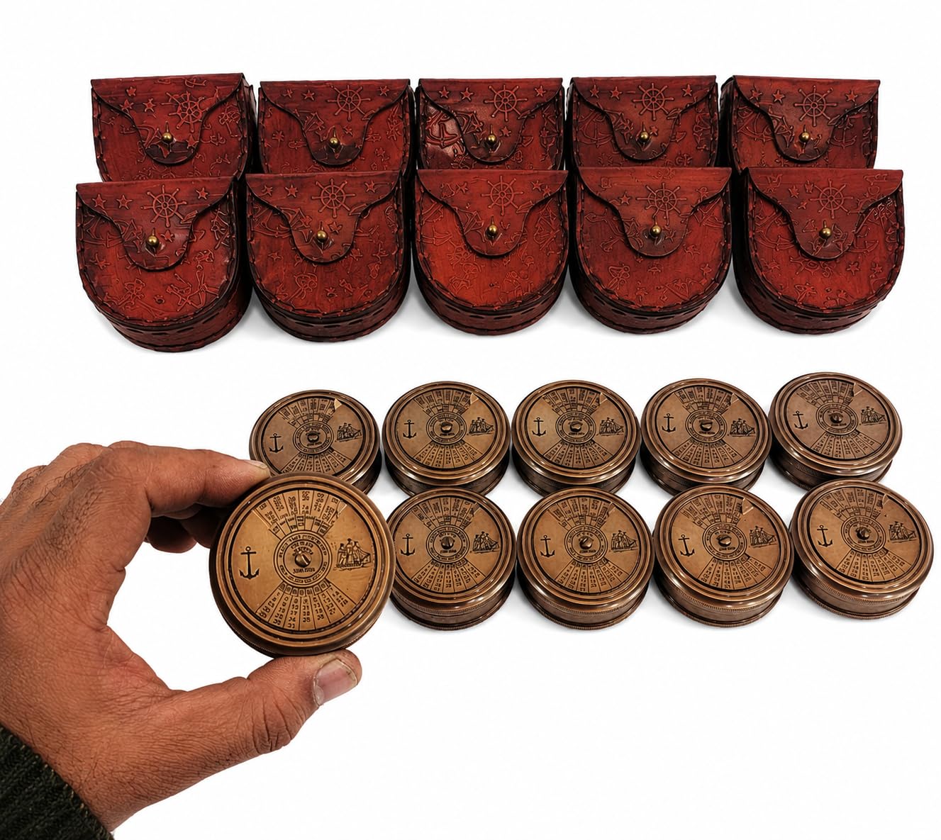 2" Inche Brass Compass with Leather Pouch, Set of 10 | Antique Finish, Leather Pouch Included-image-38