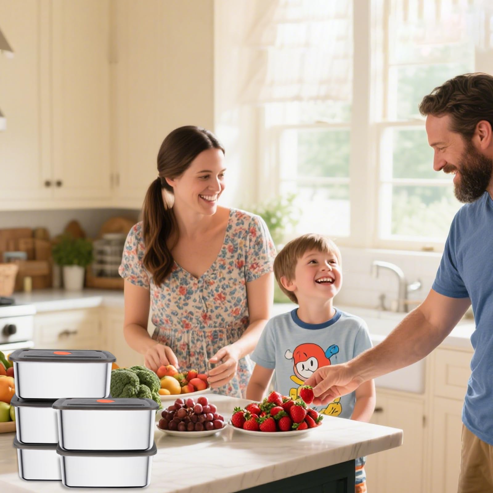 6 contenitori per alimenti in acciaio inox con coperchio, impilabili, riutilizzabili, contenitori per la preparazione dei pasti, contenitori per alimenti in acciaio inox, per forno e