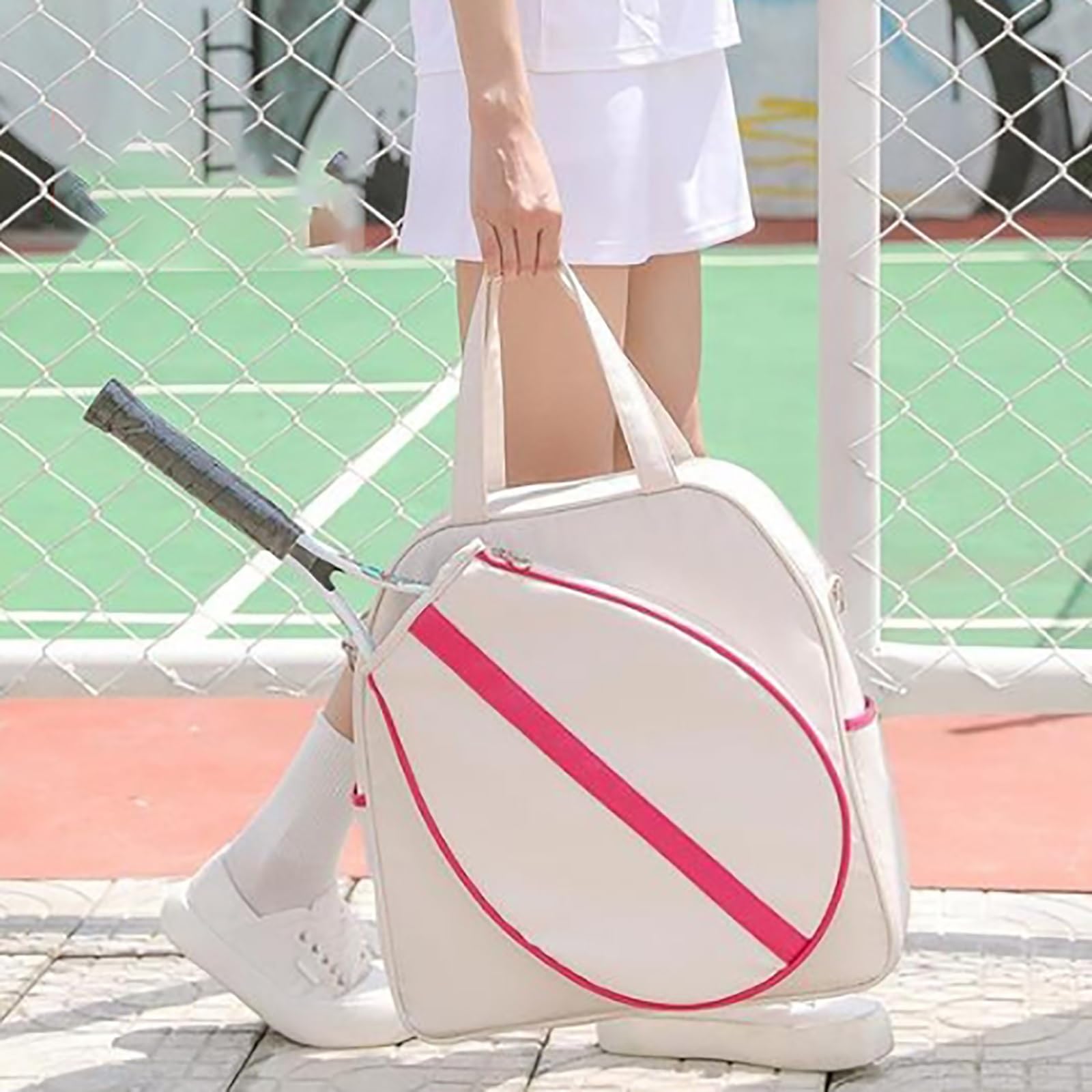 FAIRE Raquetero Tenis para Mujer, con Correa de Hombro Extraíble para Raqueta de Tenis de Tamaño Mediano, Mochila Padel de Bádminton (Color : White)