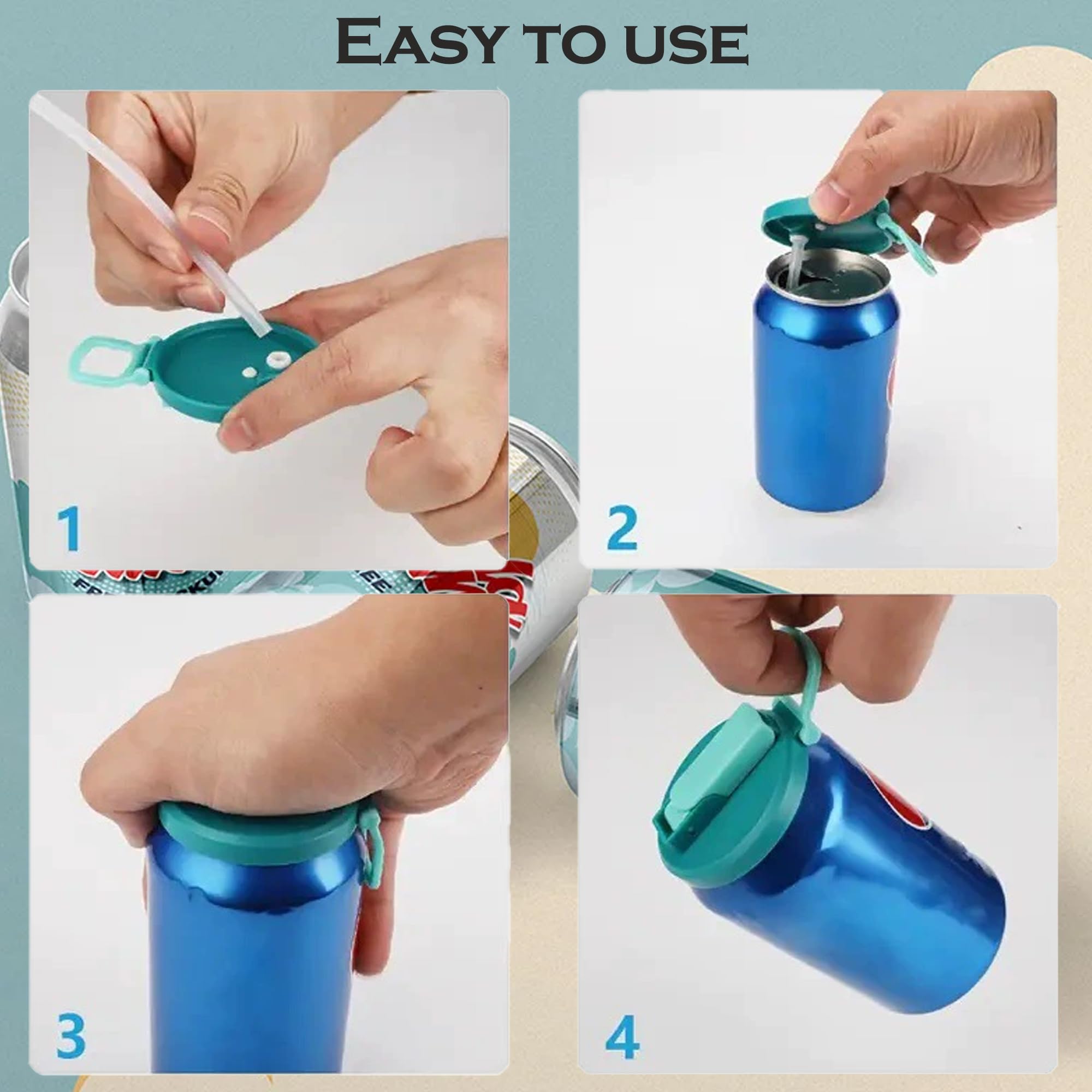 4 pokrywki do puszek ze słomką, szczelne pokrywki na puszki z napojami, zamknięcie puszki z odchylaną słomką, pokrywka wielokrotnego użytku, do puszek z napojami, do lemoniady, coli