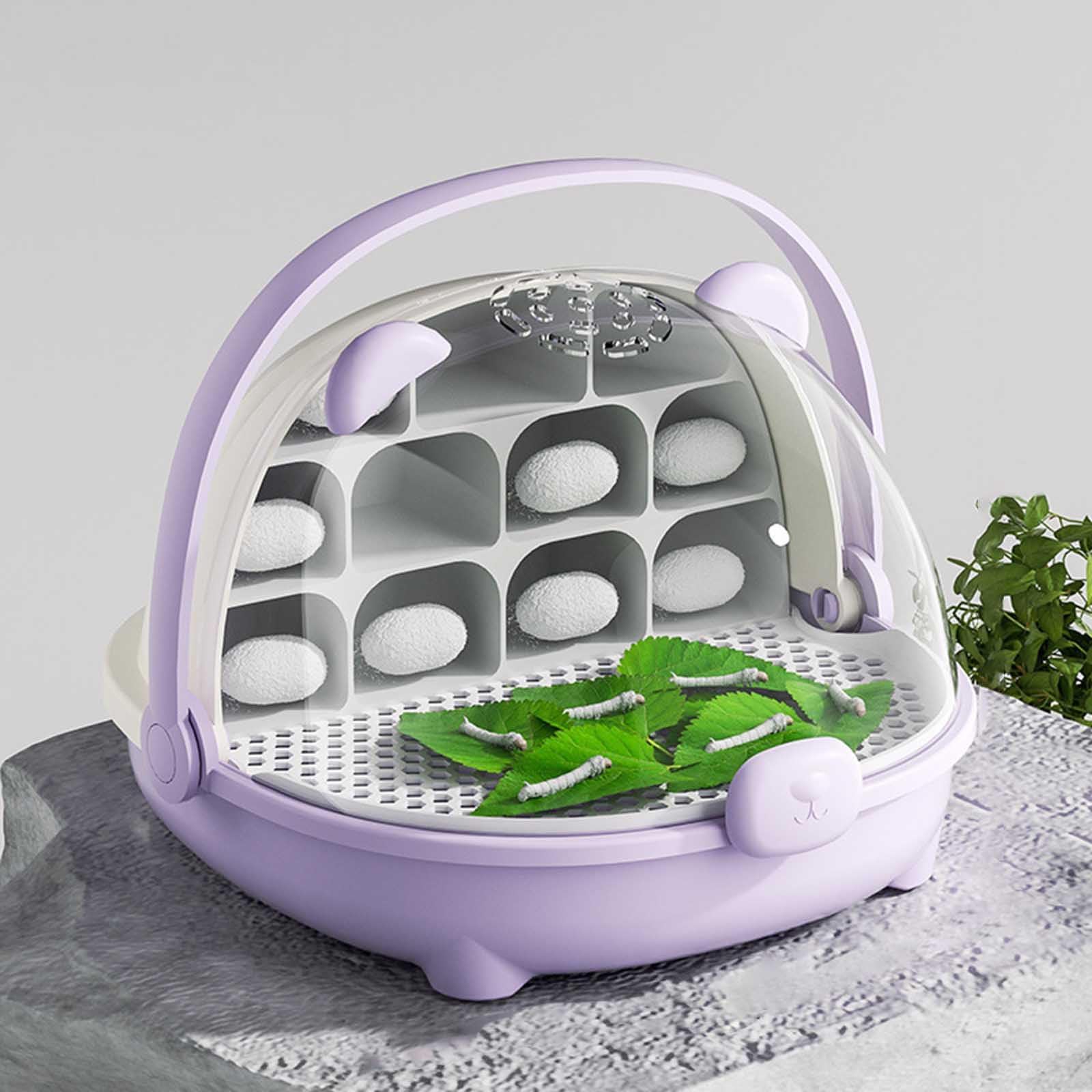 Caja de Crecimiento de Gusanos de Seda, cápsula Espacial para la cría de Gusanos de Seda, Tanque de Reptiles, Jaula de hábitat Animal,Caja de alimentación Transparente portátil con asa (Gris) — view 11