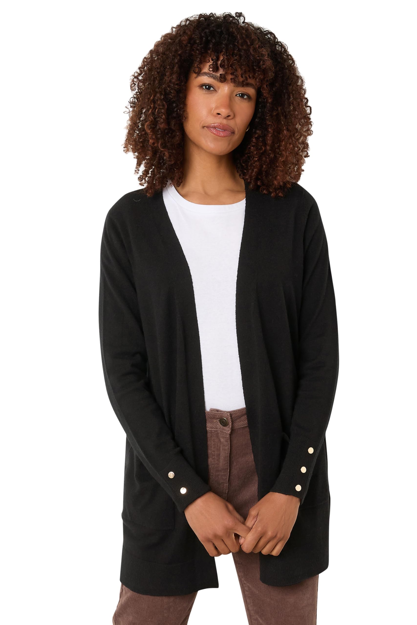 M&Co Women's Black Button Detail Midi Cardigan In | Size: 10/12