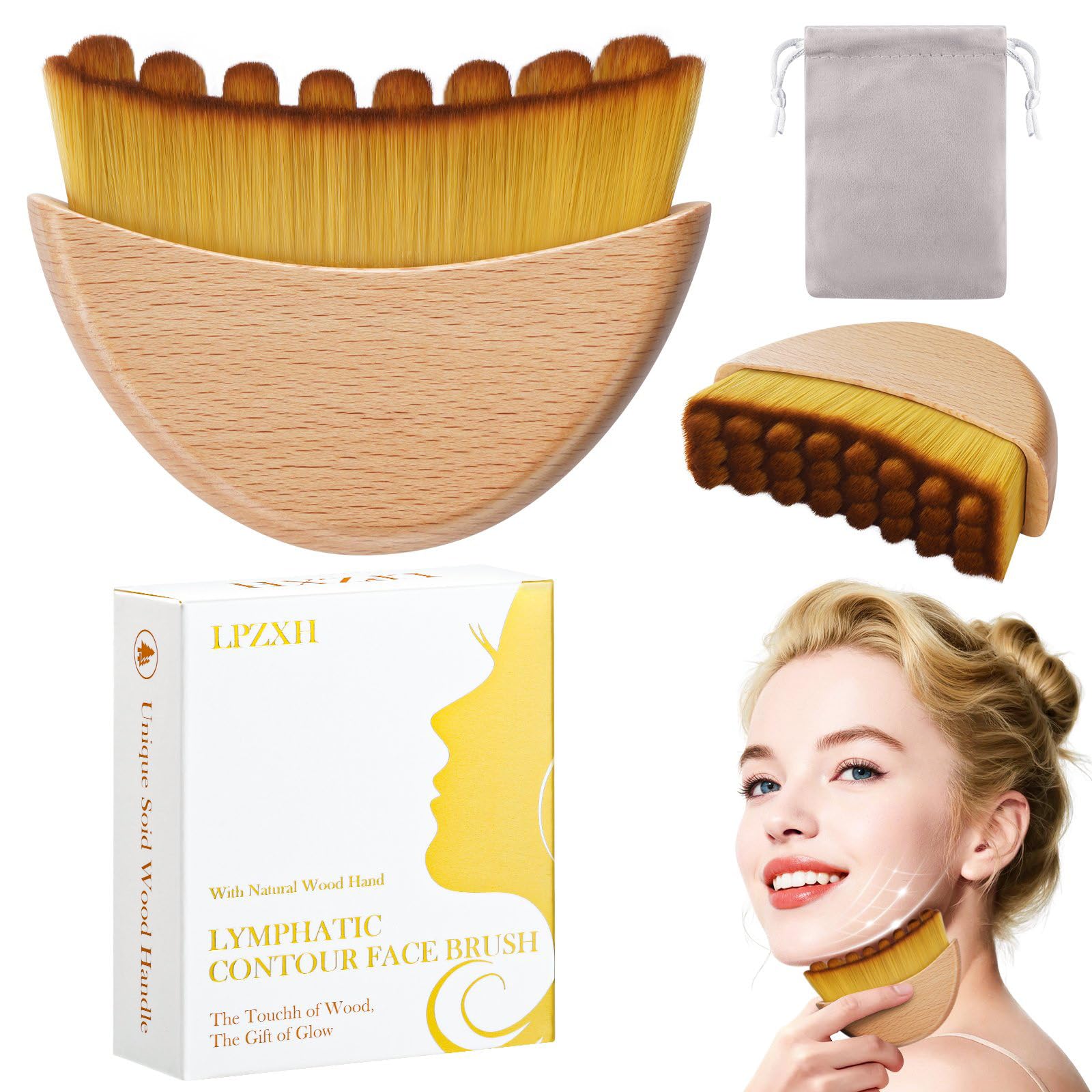 Lymphkonturbürste mit Holzgriff für Lymphdrainage