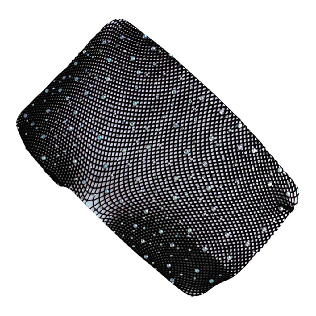Bonarty Women's Bling Crystal Rhinestone Elastic Fishnet Pantyhose Tights Stockings - Black, as described