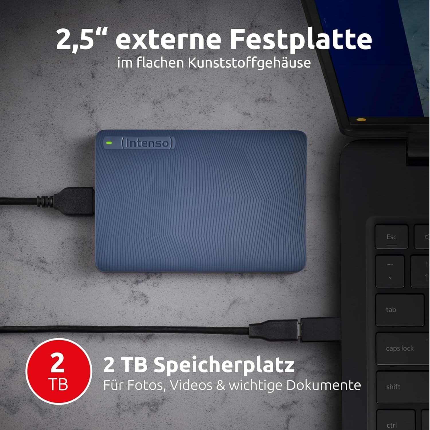 Intenso Memory Safe 2 to Disque Dur Externe Portable, 2,5 Pouces, USB 3.2 Gen 1, pour PC et Mac, INCL. Ashampoo Backup Pro