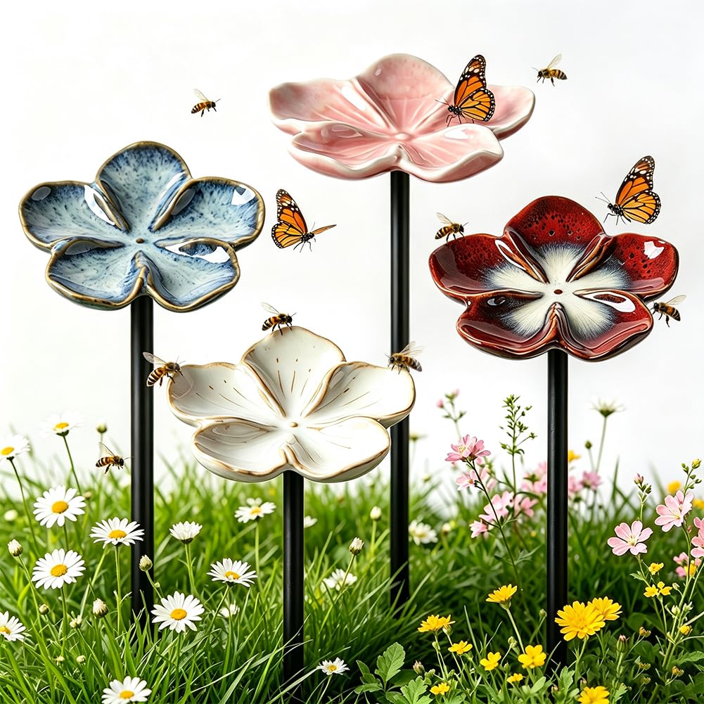 Bee Watering Station Ceramic Colourful Butterfly Pollinator Waterer Holder โ image 1