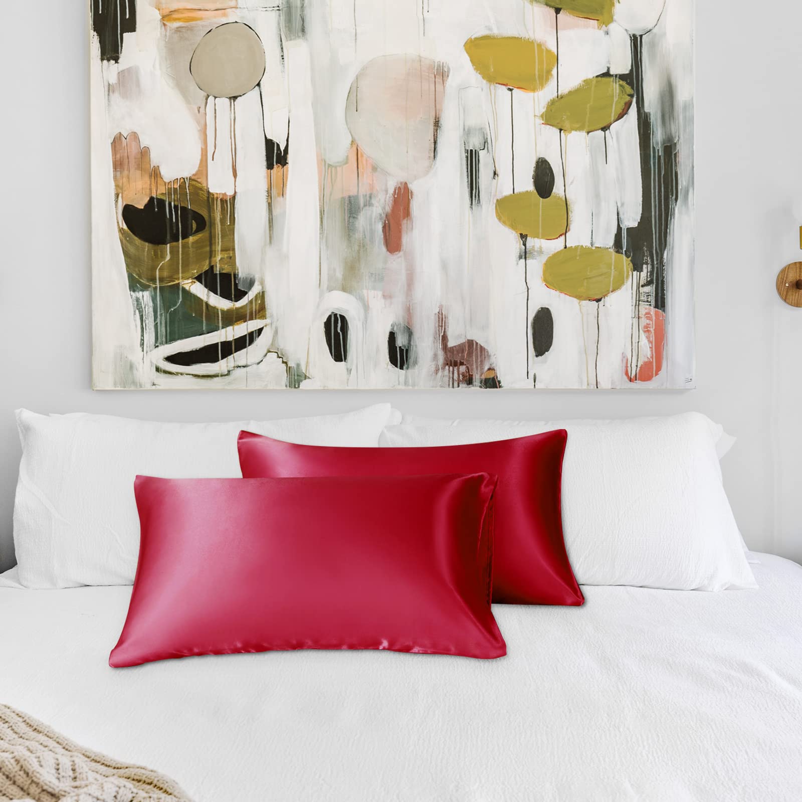 Federe In Raso Di Seta 50x75cm - Confezione Da 2, Bordeaux, Per Capelli E Pelle - Foto 6