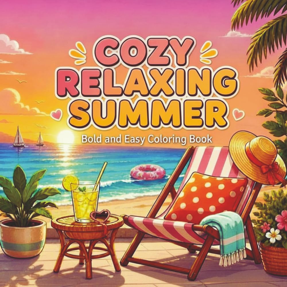 Cozy Relaxing Summer: Bold and Easy Coloring Book