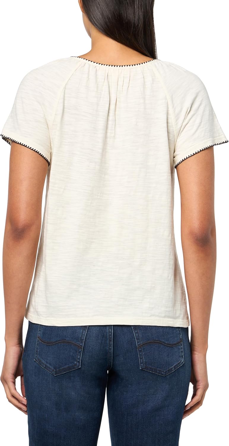 Lucky Brand Womens Contrast Trim Short Sleeve Peasant Top - Image 2