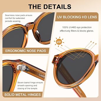 CARFIA Retro Round Polarised Sunglasses Womens UV400 Protection CA5403