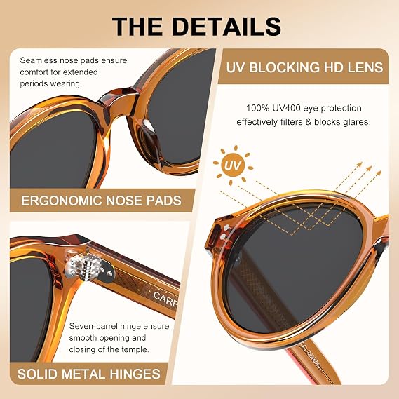 CARFIA Retro Round Polarised Sunglasses Womens UV400 Protection CA5403