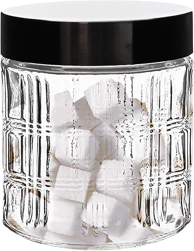 Miniatura 1 de Medallion - Recipiente redondo pequeño, tarro de vidrio con diseño chic con tapa de metal hermética para galletas, dulces, café, harina, azúcar,