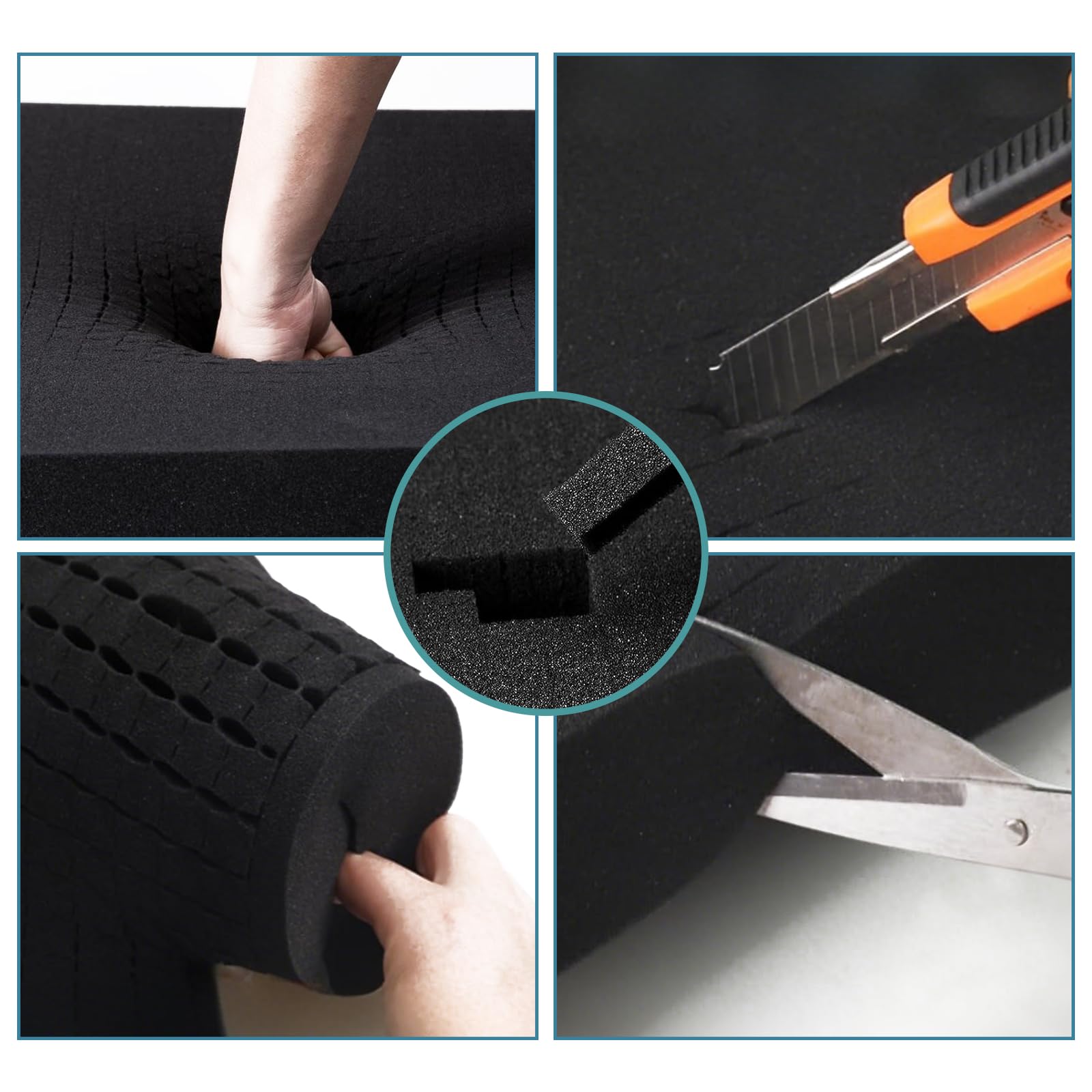 Lot de 4 mousses prédécoupées - 400 x 300 x 25 mm - Insert en mousse de qualité supérieure pour le transport, la mallette à outils, la mallette pour appareil photo - Pour emballage, rangement