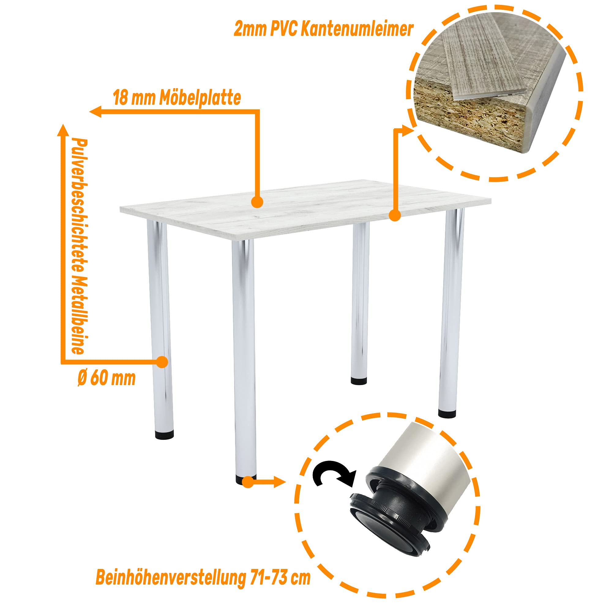MIKON Table de Salle à Manger avec Pieds chromés, Table de Salle à Manger, Table de Cuisine, Table de Bureau