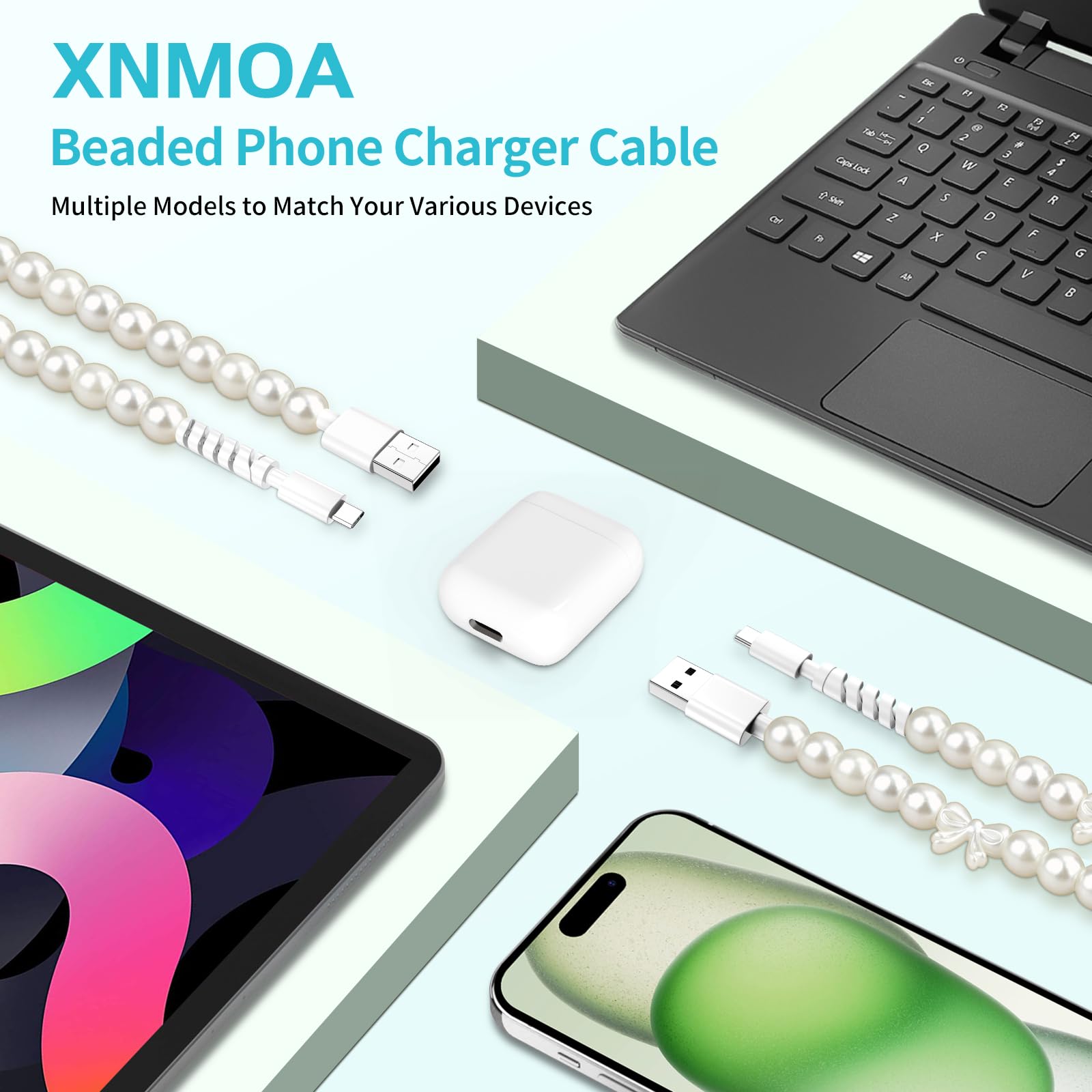 Cavo USB a USB C da 1,9 m 60 W bianco perla USB iPhone cavo di ricarica in rilievo tipo C cavo di ricarica rapida con fiocco carino per iPhone 16 15 Plus Pro Max 16E Samsung Galaxy S25 S24 S23