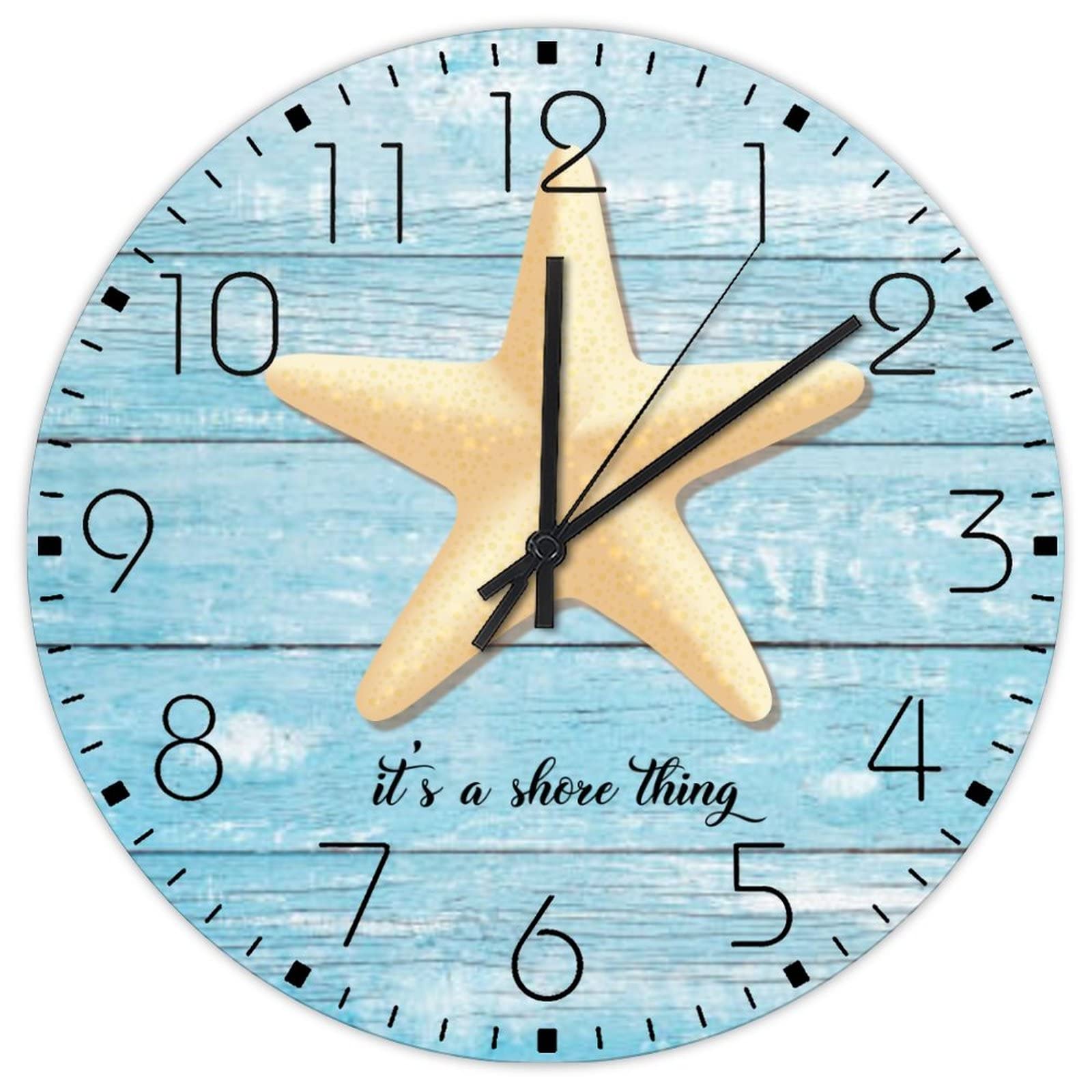 Horloge murale en bois de 30,5 cm avec motif étoile de mer et coquillages